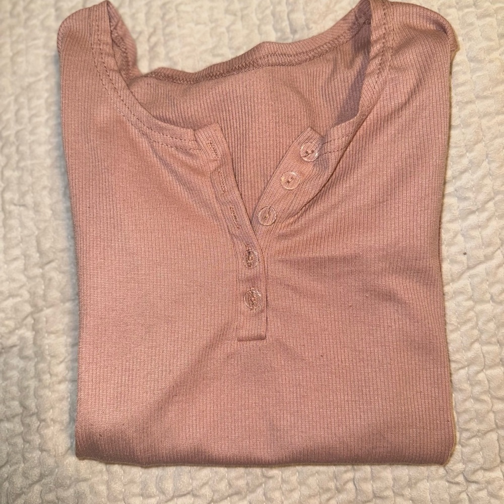 Ribbed Henley Tank Top in Dusty Rose